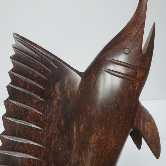 Vintage 15.5" Carved Wooden Ironwood Swordfish Marlin Sailfish Large Sculpture - Picture 7 of 8